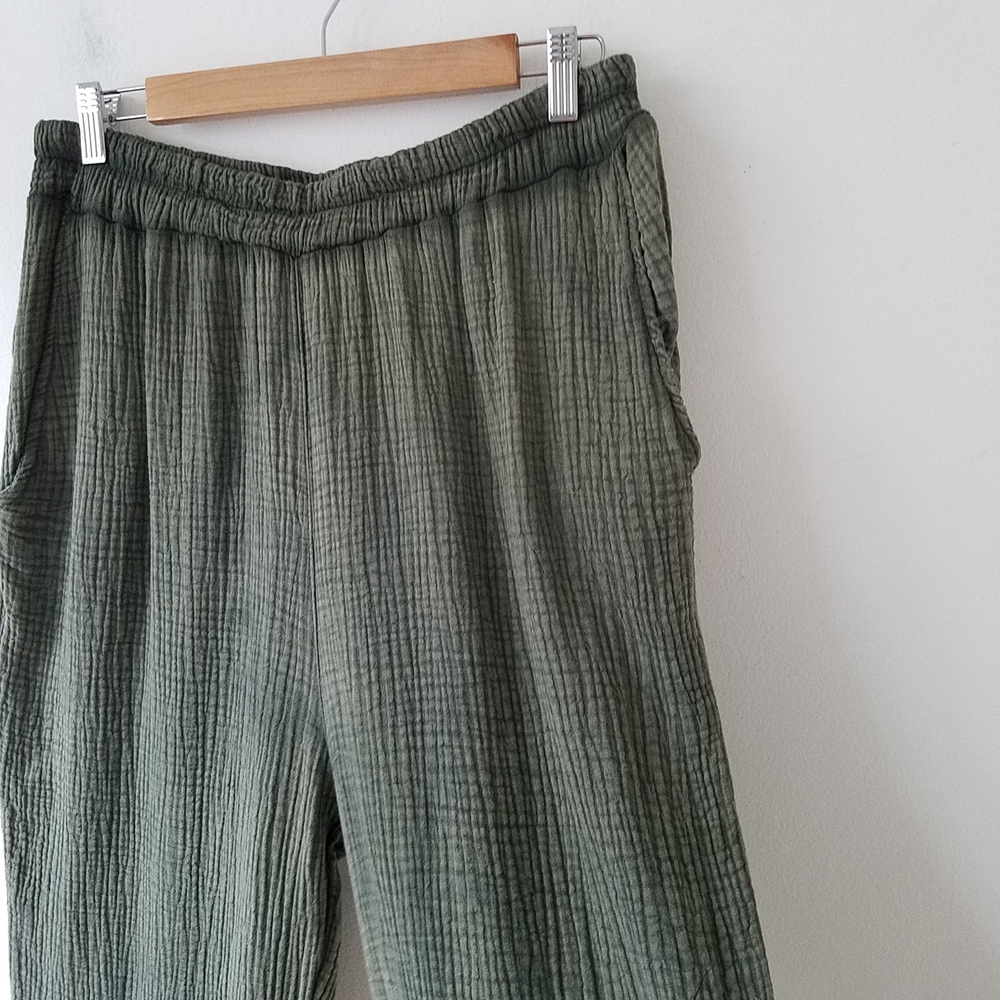 Camille & Co Gauzy Cotton Green Burn Out Ruffle Hem Wide Leg Pants XL - Picture 3 of 12